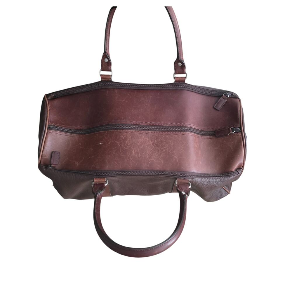 M London Mens Tote Duffel Bag Brown Leather Travel Gym Weekender Carry On Preppy - Picture 5 of 14